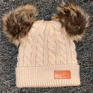 Kids Knit Hat with Faux Fur Pom Poms